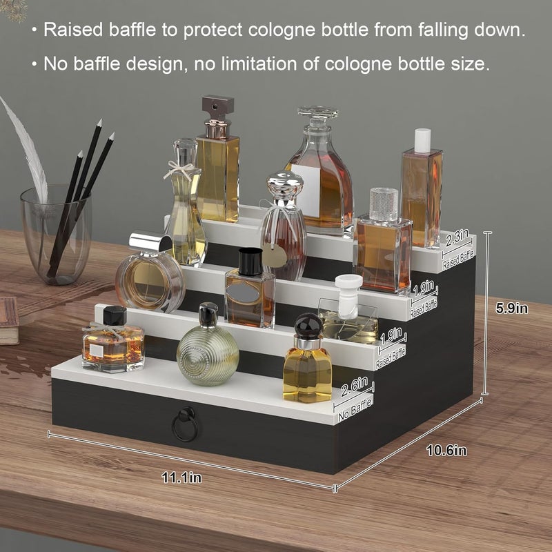 upcessory Cologne Organizer for Men, 4 Tier Black Wood Perfume Organizer with Felt Lining Drawer and Hidden Compartment, Perfume Display Holder, A Gift for Men - Image 5